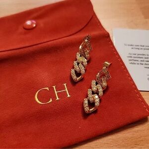 Christal Haze Pave Gold Chain Link Earrings GOLD New in bag